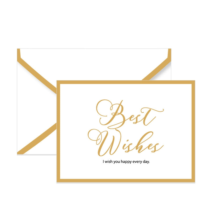 Custom MadeMine greeting card with personalized text and "Best Wishes" envelope, showcasing elegant design and vibrant colors.