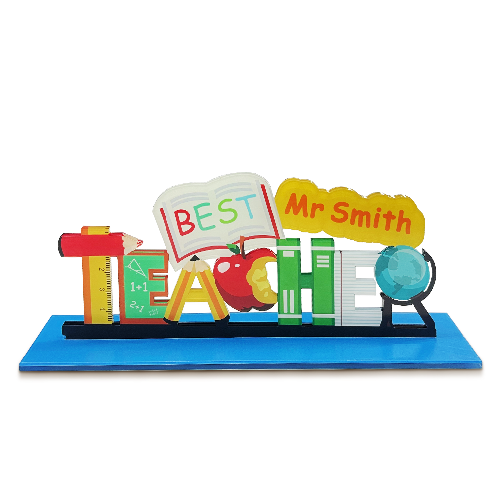 Personalized Best Teacher Desk Sign – Custom Name Acrylic Plaque