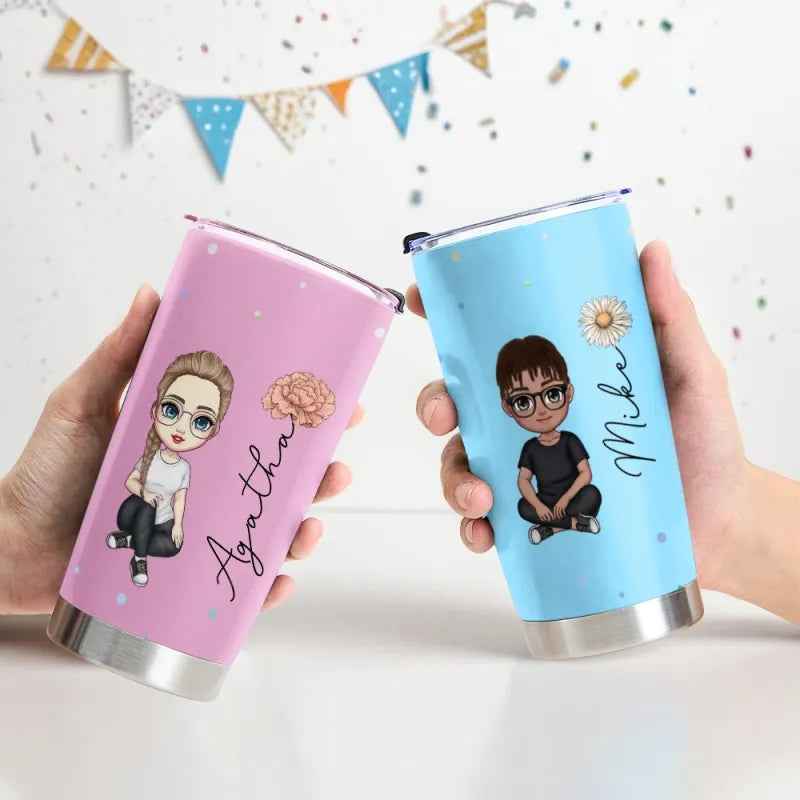 Personalized Cute Cartoon Birth Flower Water Cup Personalized Tumbler Cup Birthday Back to School Gift