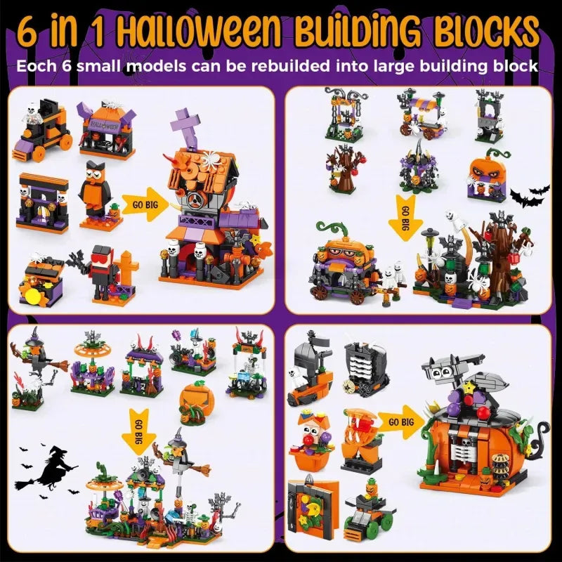 Figuras de ladrillos con temática de Halloween: bloques de construcción creativos, un regalo ideal para niños.