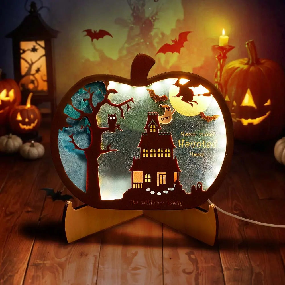 Luz de Halloween personalizada con nombre de familia, decoraciones de Halloween, luz nocturna, regalos para la familia.
