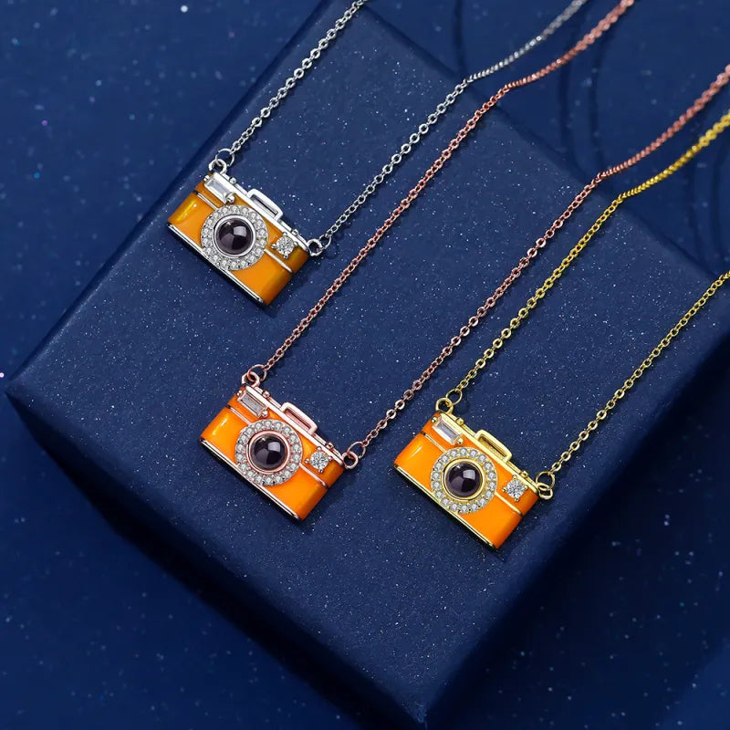 Collar con foto personalizado, collar con cámara y gemas de proyección, regalos de aniversario para ella