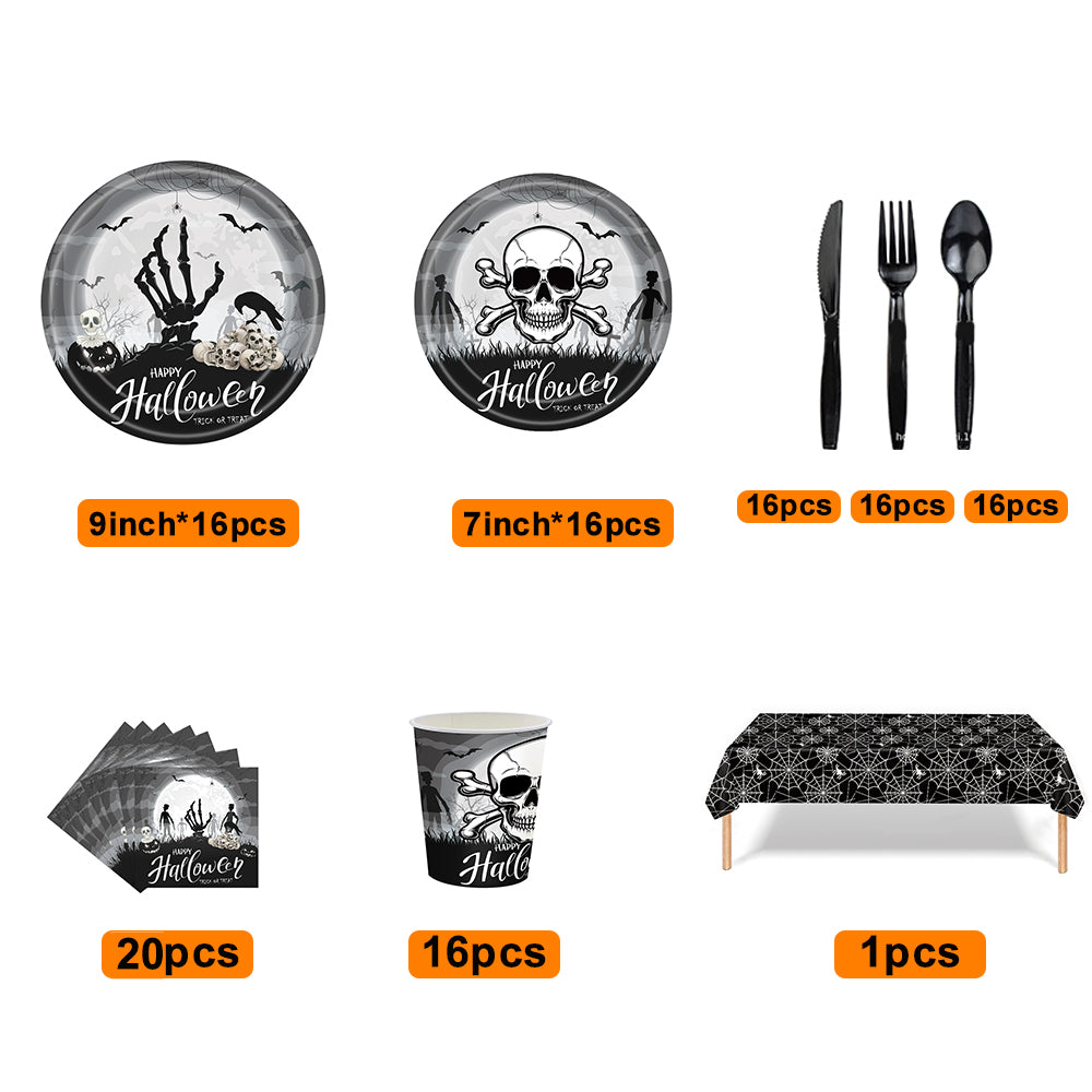 Kit de vajilla desechable para Halloween, decoraciones para fiestas de Halloween, 117 piezas.