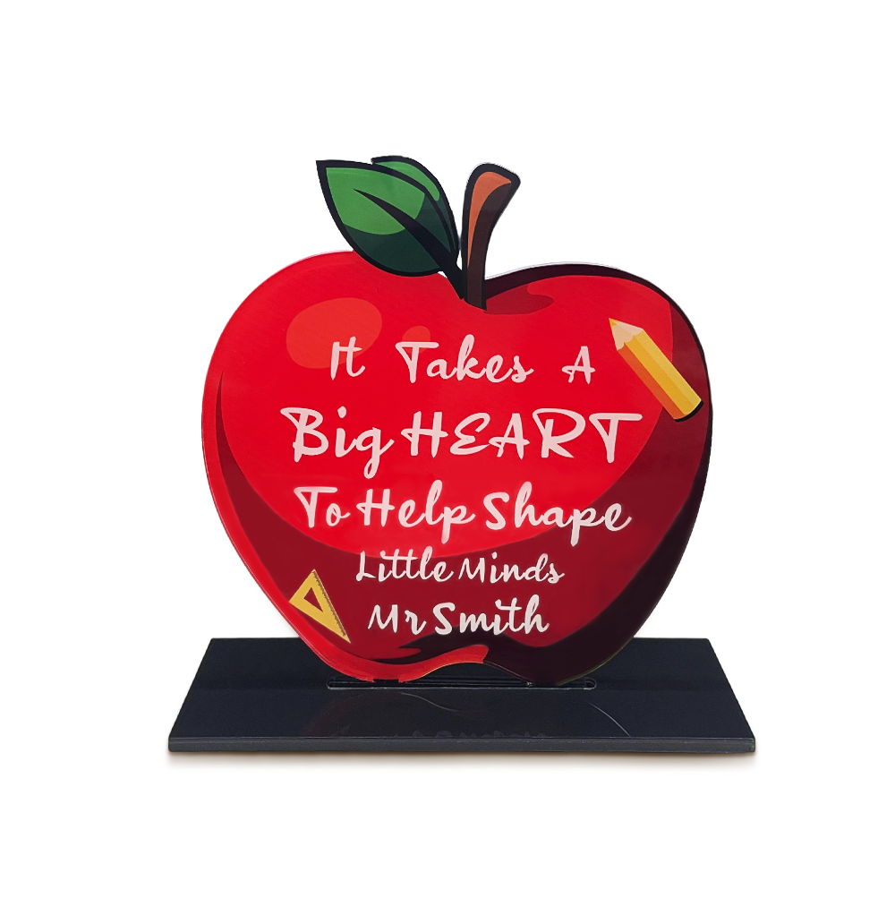 Personalized Apple Teacher Desk Sign – Custom Name Acrylic Plaque