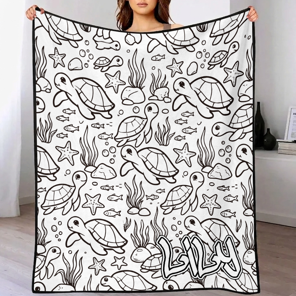 MadeMine DIY drawing and custom text blanket with 24-color markers, washable keepsake blanket for kids and adults, featuring personalized artwork.