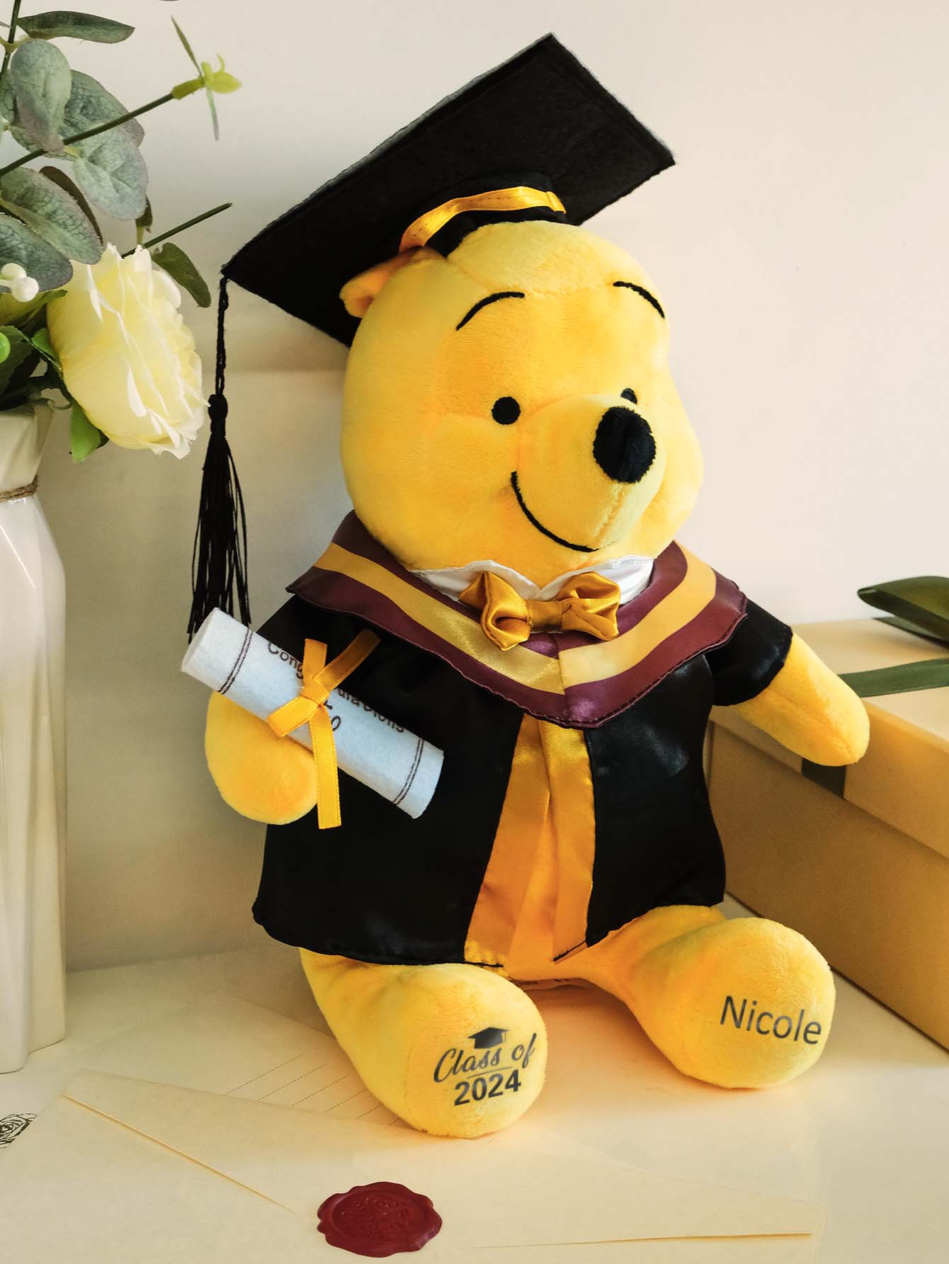 Personalized Graduation Bear - Custom Name & Date Engraved Keepsake Gift - Mini Brick Custom