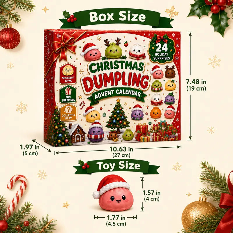 MadeMine 2026 Christmas Squishy Advent Calendar featuring 24 dumpling fidget toys for kids, with colorful, soft squishy designs.
