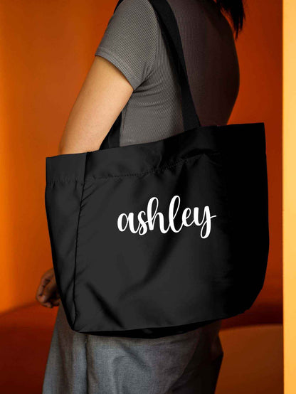 Custom Name Black Nylon-Polyester Tote Bag – Birthday & Back-to-School Gift