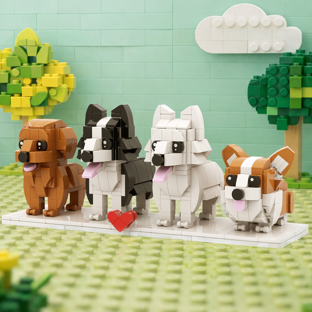 Custom Full-Body Cute Brick Figures of 4 Dogs