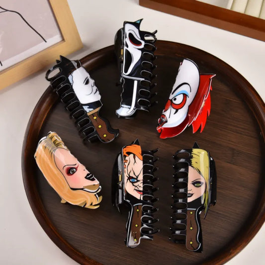 Halloween Clown Ghost Face Hair Clip Back 