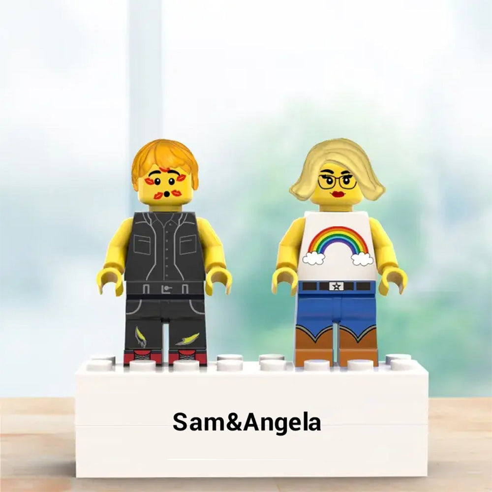 Custom Couple Minifig Personalized Minifig With Engraved Base and Display Box Gift For Lovers On Valentine's Day 
