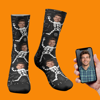 Calcetines de Halloween con esqueleto y cara personalizada – Regalo divertido de Halloween