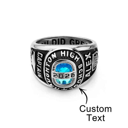 Personalized Birthstone Class Signet Ring with Engraved Symbol Name and Text Class of Graduation Gift for High School