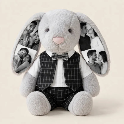 Custom Photo 40cm Wedding Bunny Plush – Personalized Bride & Groom Gift