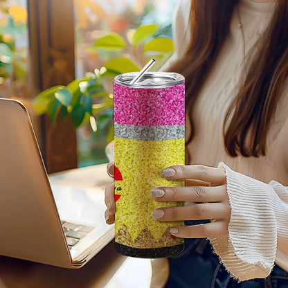 Personalized Glitter Apple Teacher Tumbler – 20oz Skinny with Lid & Straw