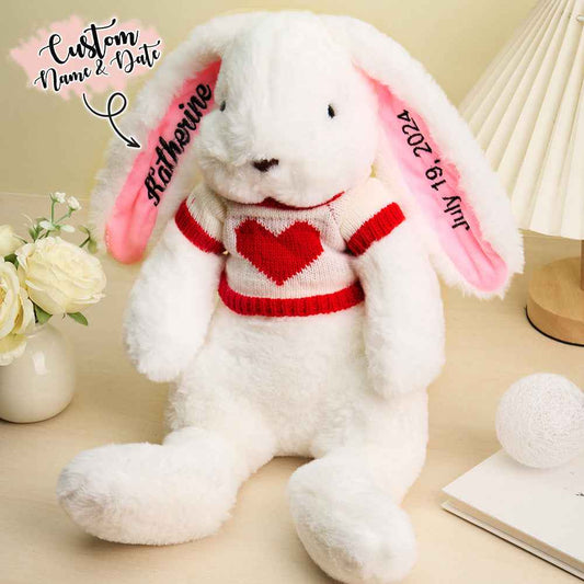 Personalized Sweater Bunny Plush — Custom Rabbit with Embroidered Name Gift for Kids