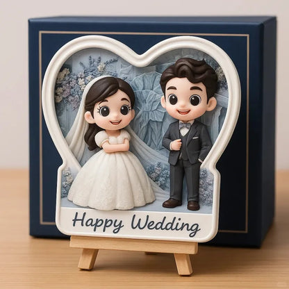 Custom 3D Wedding Figurine with Wooden Holder - Personalized Bride & Groom Gift - Mini Brick Custom