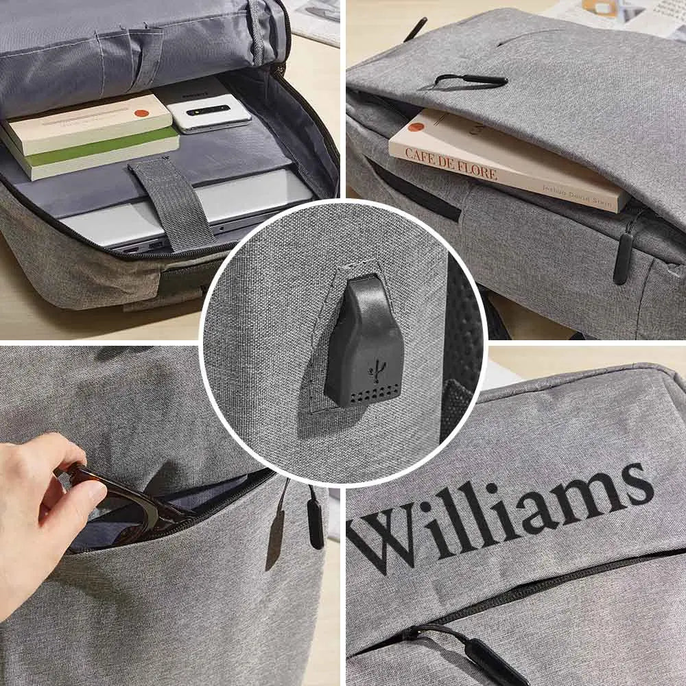 MadeMine personalized name laptop backpack for men and women, fits 15.6-inch laptops, with customizable design and durable straps.