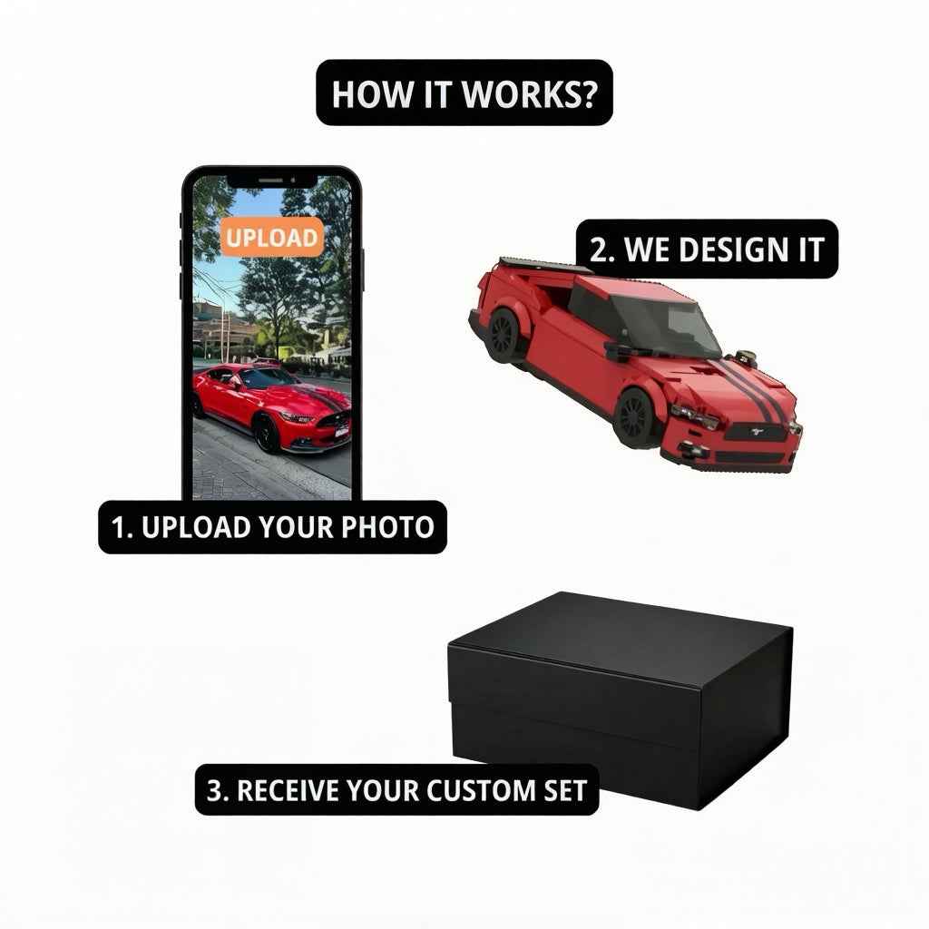 Custom Brick Car Building Set - Handcrafted Sports Car Model, Collectible Gift for Adults