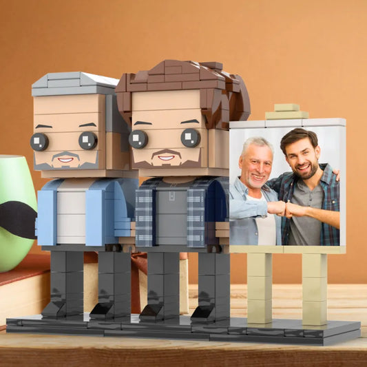 Full Body Custom 2 Person Brick Figures with Frame Personalized Photo Father's Day Gift