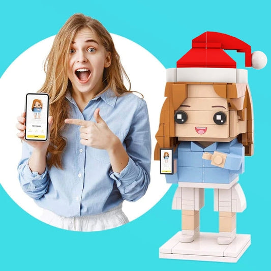 1 Person Custom Brick Figures with Christmas Hat Small Particle Block Toy Brick Me Figures 2