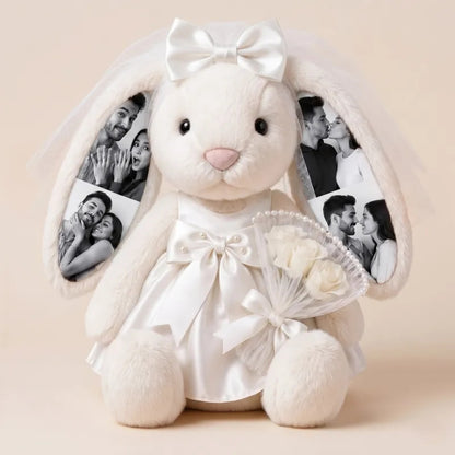 Custom Photo 40cm Wedding Bunny Plush – Personalized Bride & Groom Gift
