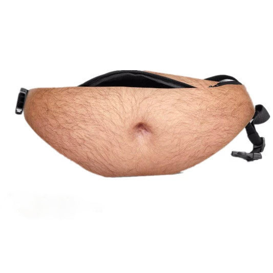 MadeMine funny body print fanny pack with realistic abs and belly design, waist bag perfect for novelty joke gifts and fun accessories.