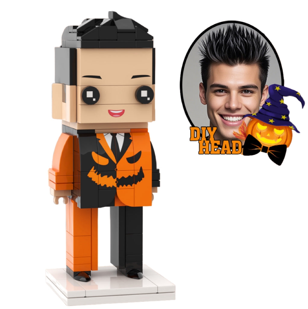 Cabeza personalizada de Halloween, niño calabaza aterrador, figuras de ladrillos de Halloween DIY, bloques de partículas pequeñas personalizados.