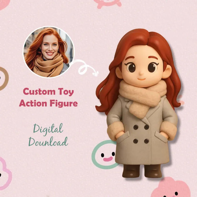 Custom 3D mini figure from your photo by MadeMine, personalized toy gift, featuring a small 3D figure of a person with detailed facial features.