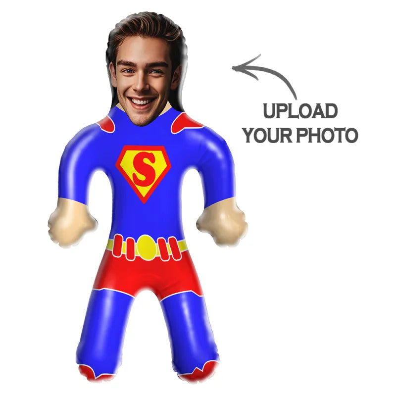 Custom face hero theme inflatable doll by MadeMine, funny air balloon for parties and fun party favors.