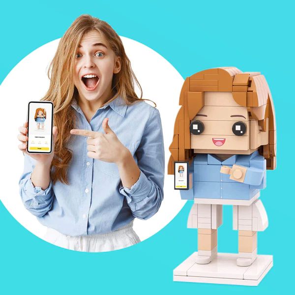 MadeMine personalized birthday gift full custom brick figures featuring photo-based miniatures for her celebration.