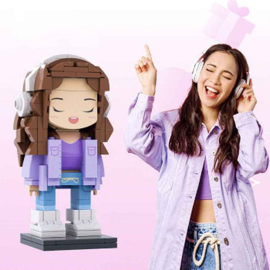 Custom 1-Person Cute Full-Body Brick Figure – Personalized Gift for Her