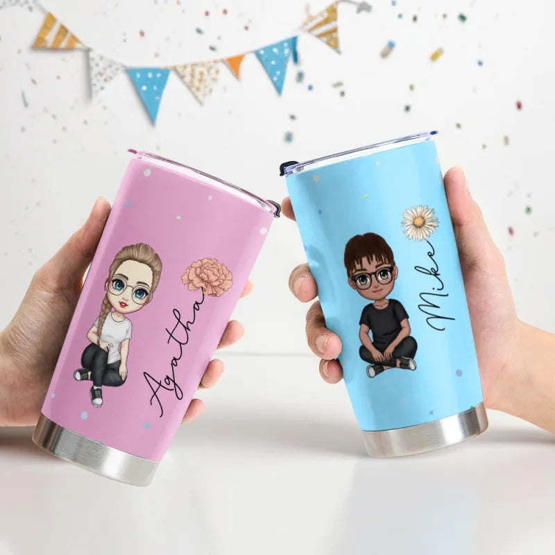 Personalized Cute Cartoon Birth Flower Water Cup Personalized Tumbler Cup Birthday Back to School Gift
