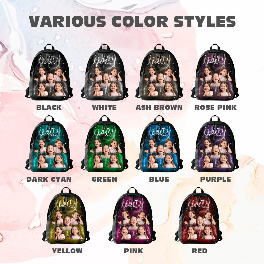 MadeMine custom photo and name lightning backpack with personalized design, school bag featuring vibrant colors and adjustable straps.