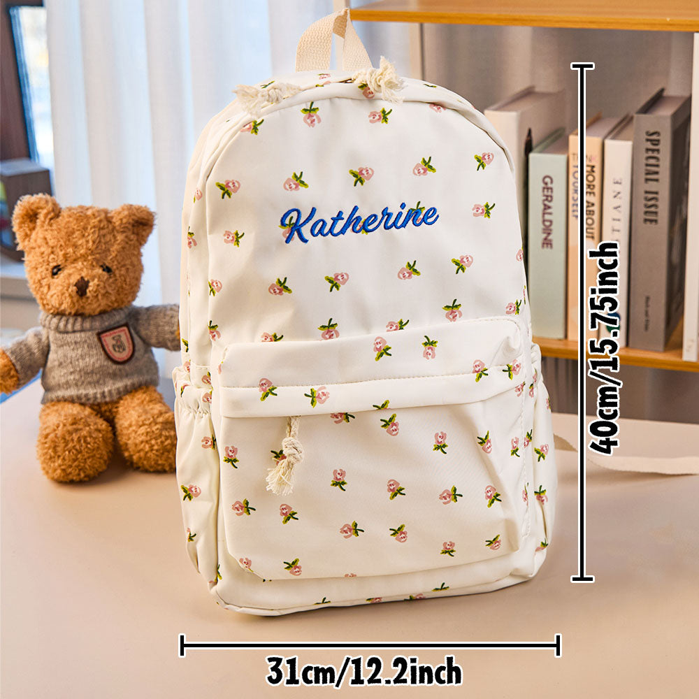 MadeMine personalized girls' nylon backpack with custom name, featuring adjustable straps and spacious main compartment.