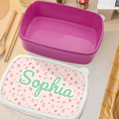 Personalized Cartoon Rabbit Lunch Box – Custom Name Kids Back to School Gift