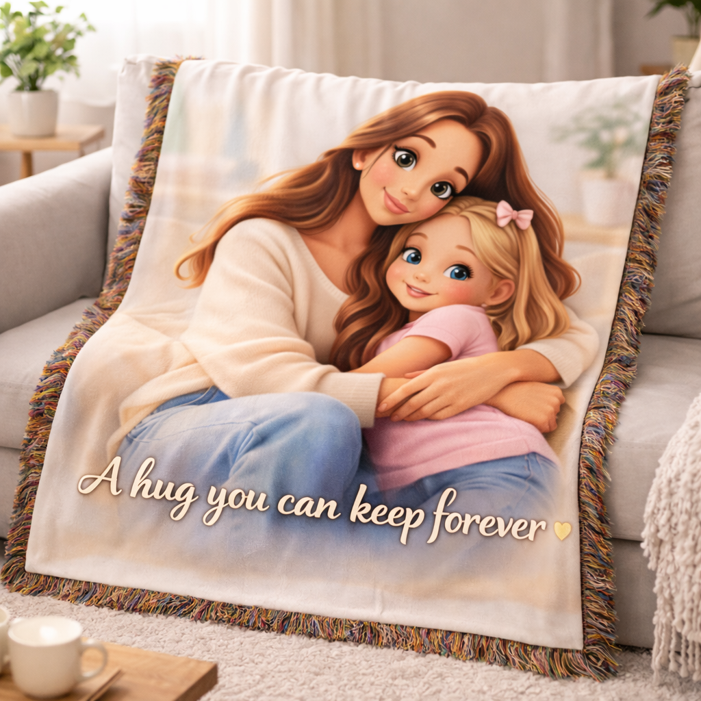 Personalized anime photo blanket by MadeMine featuring custom cartoon fleece throw with vibrant 2D anime design.