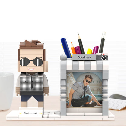 Custom Brick Figure Pen Holder – Personalized Photo & Name Desk Organizer