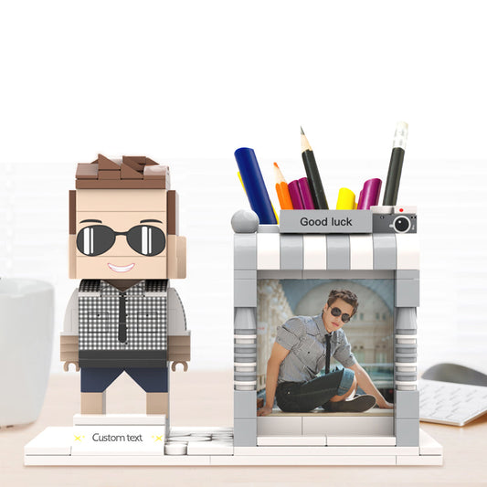 Custom Brick Figure Pen Holder – Personalized Photo & Name Desk Organizer