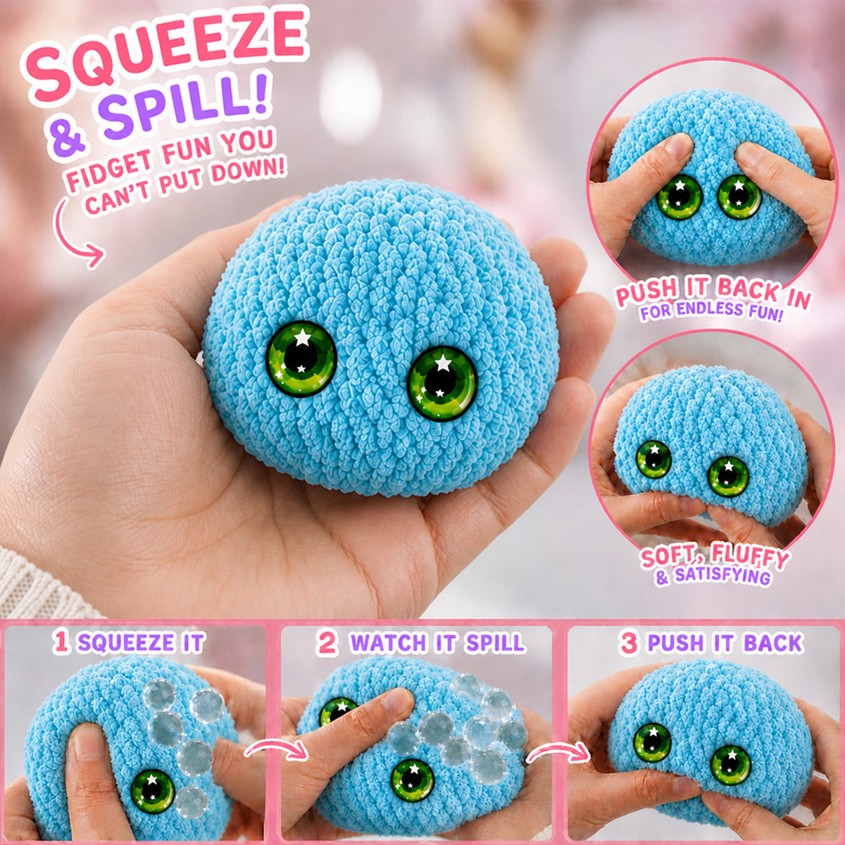 MadeMine crochet bubble squishy ball, soft fidget toy with textured bubble surface, perfect for stress relief and sensory play.