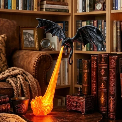 MadeMine Halloween Dragon Flame Book Nook with glowing fire dragon design and LED light, spooky fantasy bookshelf insert for haunted home decor