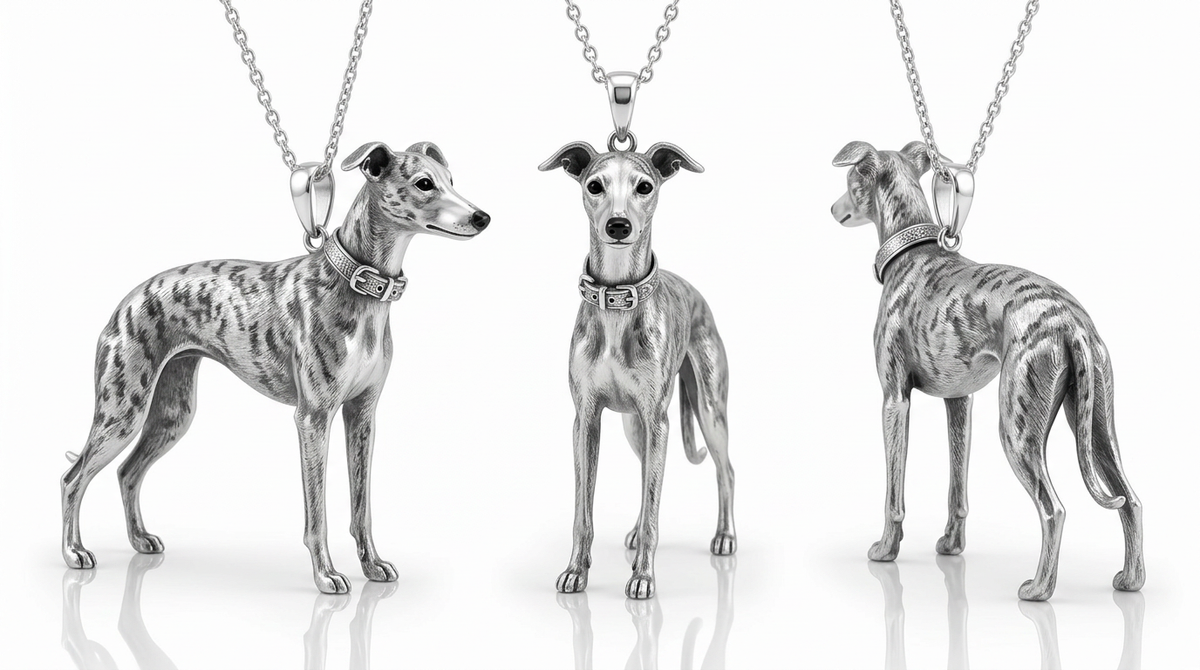 Personalized 3D pet portrait necklace in sterling silver, featuring a custom dog or cat pendant for memorial jewelry.