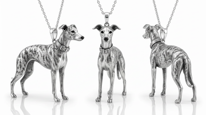 Personalized 3D pet portrait necklace in sterling silver, featuring a custom dog or cat pendant for memorial jewelry.