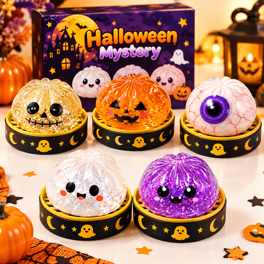 Colorful Halloween squishy toy from MadeMine, featuring spooky-themed shapes and soft, squeezable texture.