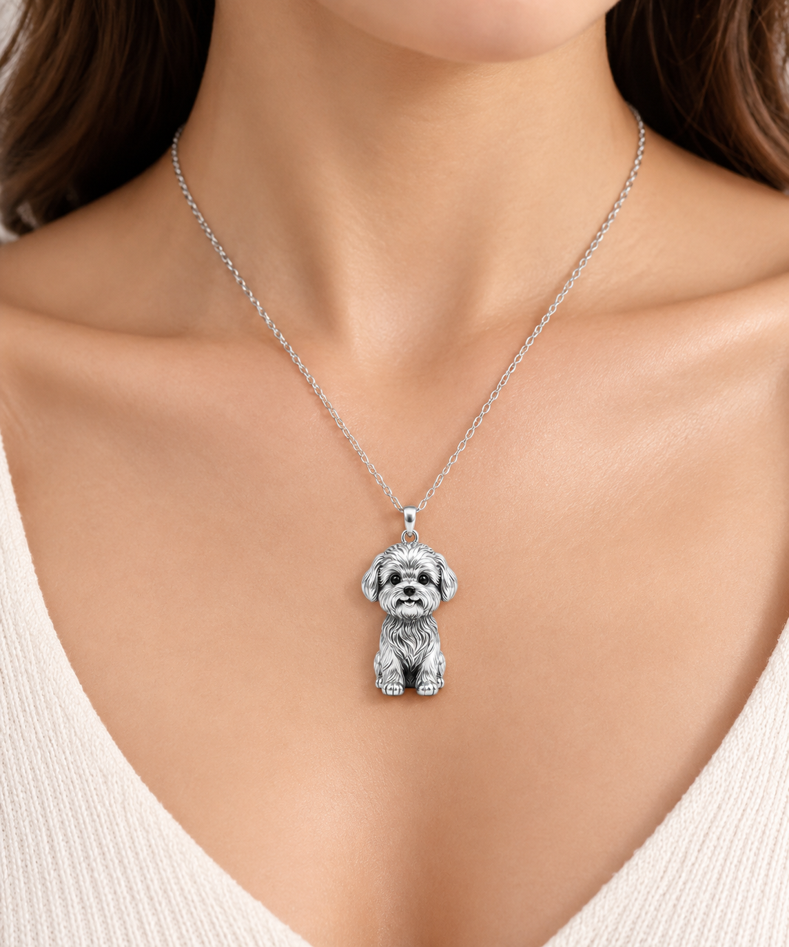 Personalized 3D pet portrait necklace featuring custom sterling silver dog and cat pendant, memorial jewelry gift by MadeMine