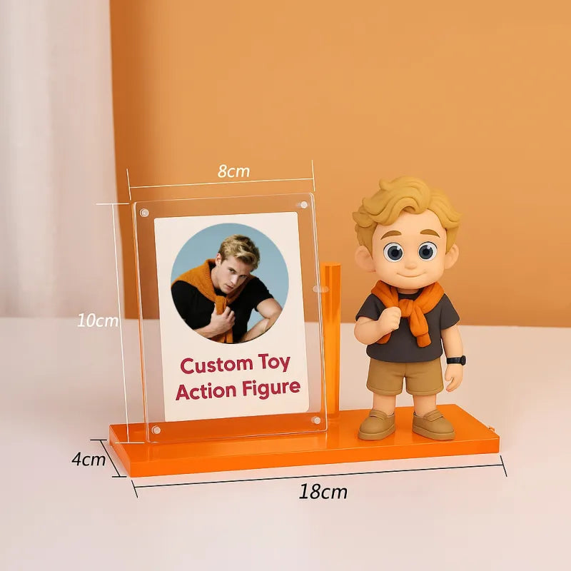 Custom 3D mini figure of a person made from eco-resin, personalized keepsake by MadeMine, with detailed facial features and clothing.