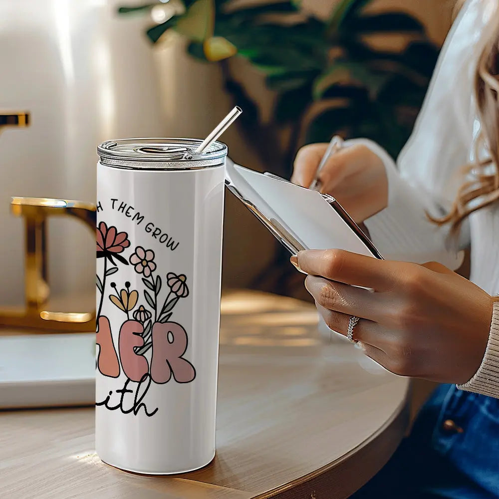 Personalized Wildflowers Teacher Tumbler – 20oz Skinny with Lid & Straw