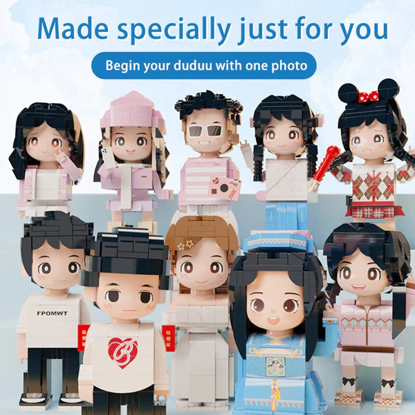 Custom Full-Body Duddu Brick Figures – 2 People – Photo Gift for Couples