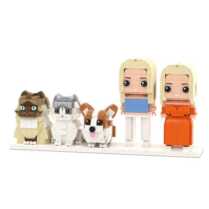 Custom Full-Body Brick Figures of 2 People, 1 Dog & 2 Cats Personalized Anniversary Gift Birthday Gift Christmas Gift for Pet Lover