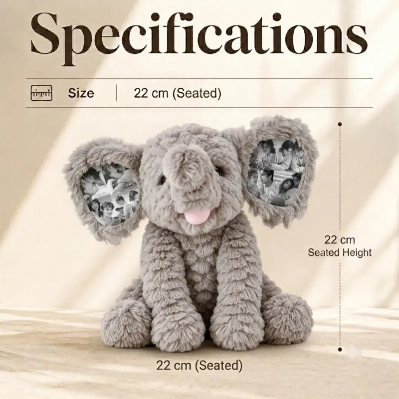 Custom Photo Elephant Plush – Personalized Ear Picture Gift